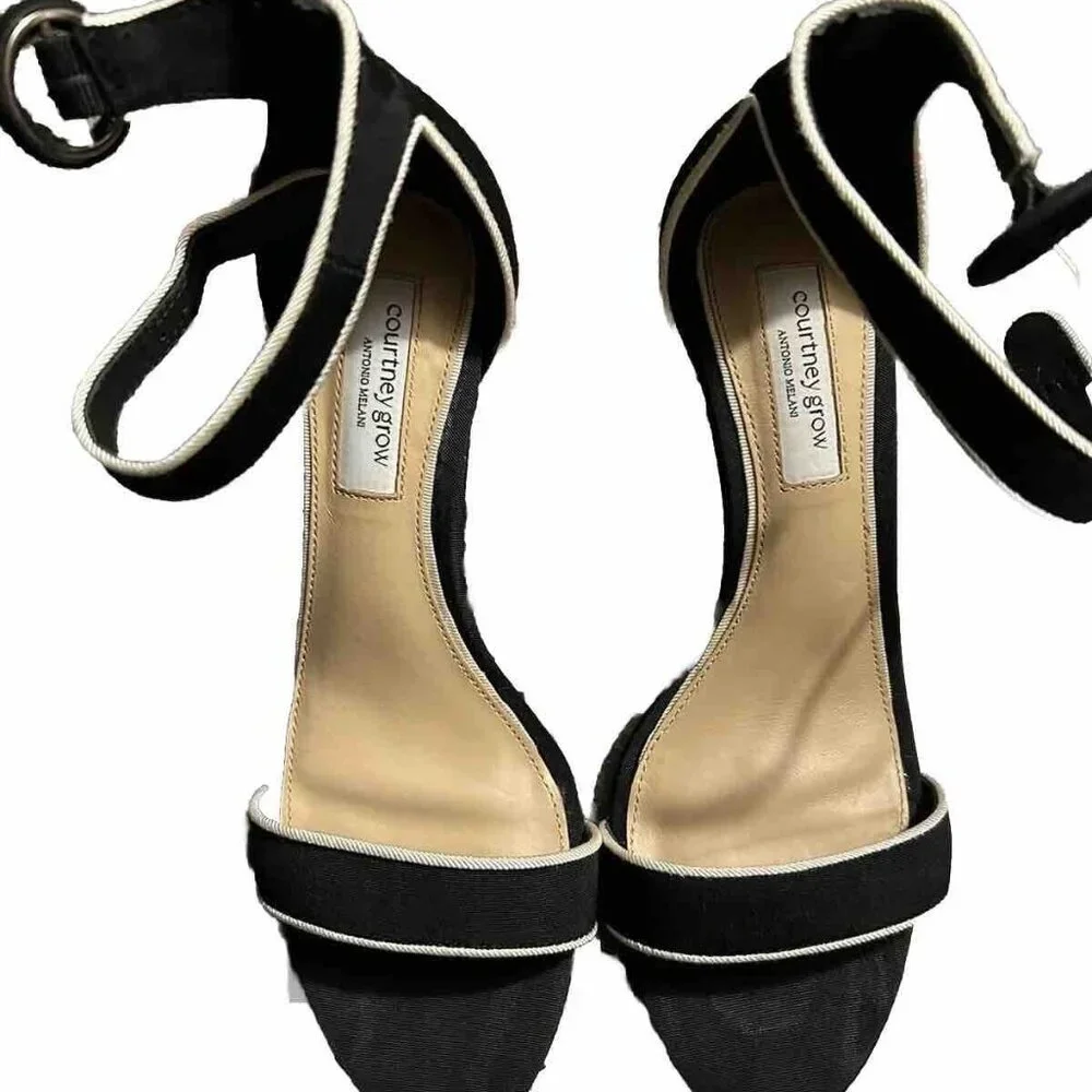 Antonio melani courtney grow open toe ankle strap heel size 8.5M Black White - Picture 2 of 5